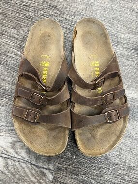Birkenstock Brown Triple-Strap Suede Sandals size 38